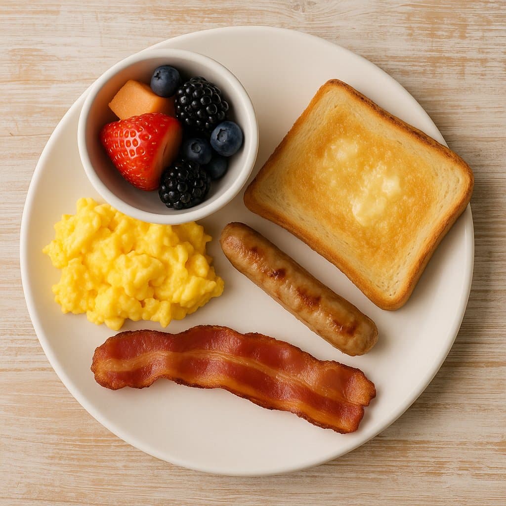 Kids — Scrambled Egg, Bacon or Sausage, Toast & Fruit