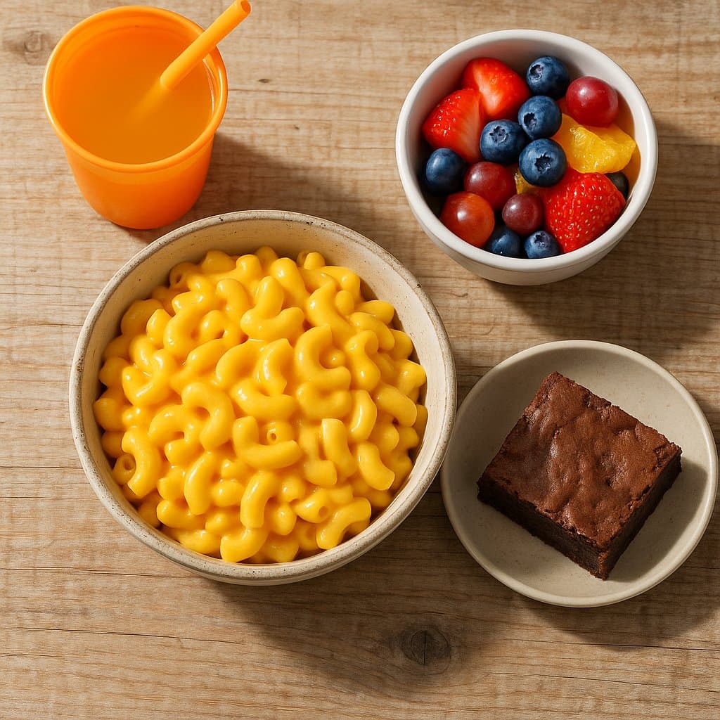 Kids — Mac & Cheese, Fruit & Brownie
