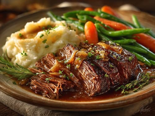 French onion chuck roast — a chef-prepared meal from the Flow Café market at Milk & Honey Ranch