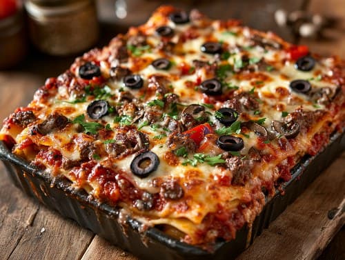 Lasagna supreme — a chef-prepared meal from the Flow Café market at Milk & Honey Ranch
