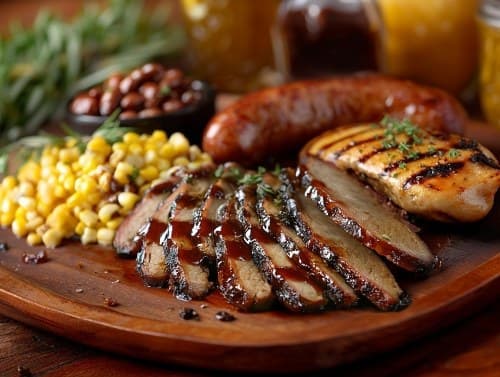 Texas BBQ platter — a chef-prepared meal from the Flow Café market at Milk & Honey Ranch